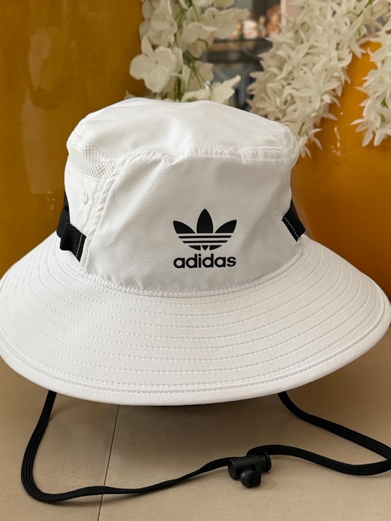 adidas Other - adidas White Bucket Hat with Black Trefoil and Chin Cord